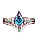 Gold Alexandrite ring set Kite Cut Promise Ring Set Alexandrite rings for women Vintage Wedding Ring Set For Wife/Womens