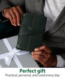 Leather Journal Cover – Refillable A6 Notebook Cover (5.3" x 6.5") with 3 Elastic Bands for Multiple Inserts, Genuine Leather Travel Diary Case with Pockets & Pen Holder Green (Inserts Not Included)