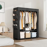 BrFoYu Wardrobe Closet Portable Closets for Hanging Clothes Large Capacity Clothes Rack with Cover, 3 Hanging Rods, 6 Shelves and 8 Pockets, Black