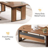 63" Executive Desk, Modern Office Desk with Privacy Panel & Metal Frame, Large Computer Desk for Home Office (Brown & Black, Only Table)