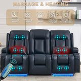 URRED Power Loveseat Recliner Sofa with Massage and Heat，Dark Blue