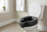 KMINA 4 Inch Soft Raised Toilet Seat with Lid, 300 lb Capacity, Fits Round & Compact Elongated Bowls up to 15" Wide, Tool-Free Clamp-On Riser, Black