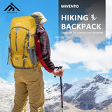 MIVENTO 50L Hiking Backpack - Water-Resistant Nylon Bag with Flap Top, Camping Travel Backpack for Men Women (Yellow)