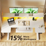 55 Inch Height Adjustable Desk with Power Outlets & LED Lights, Sit Stand Table with Monitor Stand for Home