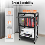 FXEIPOL 4-Layers AV Cart Stand, Adjustable Height Utility AV Presentation Cart on Wheels with Pull Out Shelf for Classroom