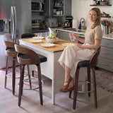 WUPOTO Mid Century Bar Stools with Walnut Bentwood Frame, 29.5" Bar Height