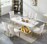 HomVent 68''Gold Faux Marble Dining Table Set with 6 Beige Velvet Chair