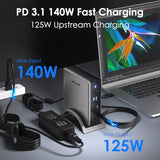 USB C Docking Station, PD3.1 Docking Station 3 Monitors with 2* DP + HDMI,Single 4K@144Hz,140W Charger, USB-C 10Gbps