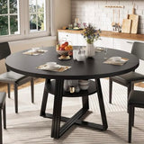 GarveeHome Round Dining Table for 4-6, 47.2 in Farmhouse Kitchen Table with Storage, Circle Dinner Tables for Kitchen