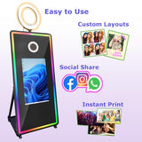 Photo Booth with Printer 32-inch Interactive Touch Screen Magic Mirror Photo Booth LED