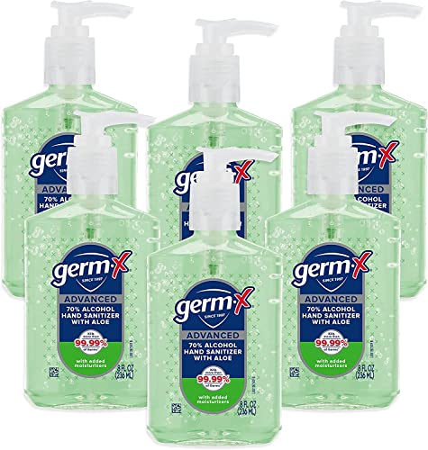 Germ-X Advanced Hand Sanitizer with Aloe and Vitamin E, Non-Drying Moisturizing Gel, Instant and No Rinse Formula, Pump Bottle, 8 Fl Oz (Pack of 6) Germ-X