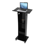 Acrylic Podium Stand with Wheels, 48"H Portable Lecterns & Podiums with Storage Shelf, Presentation Podium, Lectern