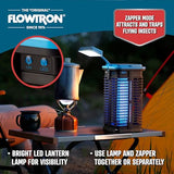 Flowtron Solar Bug Zapper | Portable Electric Insect Killer with UV Light & LED Lamp | USB-C and Solar Charging for 4000 mAh Battery | 530 Sq Ft Coverage from Gnats, Flies for Patio, Yard, Camping