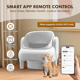 GTPLAYER Smart Cat Litter Box, Open-Top Self Cleaning Cat Litter Box with App Control, Safety Sensors, Large Capacity Waste Bin, Easy Maintenance, Automatic Litter Box for Multi-Cat Homes,White