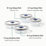 Anyday 8-Pc Microwave Cookware & Glass Food Storage Set with Glass Lids | Plastic-Free Containers | Stackable Airtight Steamer with Vented Lid for Microwave-Safe Reheating & Steaming Vegetables, Rice