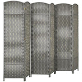 Room Divider, 6 Ft 6 Panel Folding Privacy Screen, Hand-Woven PP Wall Partition with Pine Wood Frame