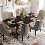 POVISON 79" Modern Dining Table Set, Black Kitchen Table and Grey PU Chairs