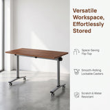 WXHYMXFDC Folding Conference Table with Wheels Modular Foldable Training Tables with Flip Top Business Style Wooden Training Table with Strong Metal Frame for Office Schools Libraries,Walnut,55in,12