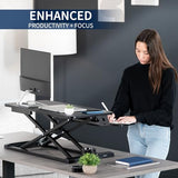 Height Adjustable Sit to Stand Riser, Dual Monitor and Laptop Workstation with Wide Keyboard Tray