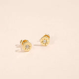 Carleen 14k Solid Yellow Gold Round Circle Diamond Star Burst Compass Stud Earrings For Women (0.12ct, I-J Color, SI2 Clarity)