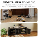 EasyUp Shoe Bench Waterproof,Resin Shoe Cabinet,Outdoor Storage,Industrial Hallway Bench with Adjustable Shelves for Entryway,Living Room,Bedroom(Deep Black,Two-Door)