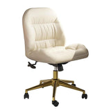 Modern Armless Office Desk Chair with Wheels, 360° Swivel Upholstered Leather Vani Chair, Adjuble Height from 83-93cm, Slish Apricot Color for Home or Study Use
