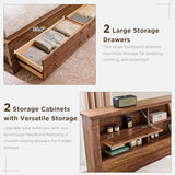 Farmhouse King Size Bed Frame with 54" Tall Headboard, Charging Station | eadboard with 4 Storage Rack, 2 Drawers