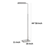 Benzara Kime 44-58 Inch Floor Lamp- Adjustable Height- LED- Brushed Steel Finish