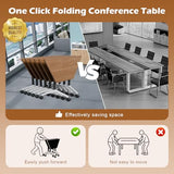 Usosidam Folding Conference Room Table with Wheels, Modular Mobile Trapezoidal Flip-Top Training Table