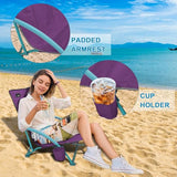 Northroad Low Folding Beach Chair,Portable Lightweight Lowback Sling Chair, Outdoor Low Seat Camping Chair w/Cup Holder & Carry Bag for Sand Camping Lawn Picnic Festival,Purple