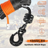 Aomifunny Synthetic Winch Rope,1/4" x 50 ft 10000Lbs Winch Rope Line, Synthetic Winch Cable with Protective Sleeve+Winch Hook for Offroad Vehicle ATV UTV SUV (Black)