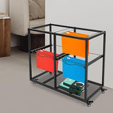 2 Tiers Rolling File Cart, 4 Compartments Mobile Hanging File Cabinet with Pull-Out Drawer