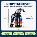 SUN NINJA Portable Shower, Camping Shower with 7 Mode Shower Head, Neoprene Cover Helps Keep Water Warm, High Pressure Hose, Easy to Carry (Multi-Color, 1.3 Gallon)