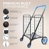 SereneLife Small Compact Folding Shopping Cart with Removable Waterproof Liner – 360° Swivel Wheels