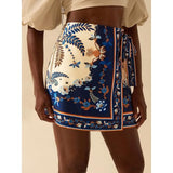 Talakeno Womens Summer Floral Wrap Short Skirt Tie Side High Waist A Line Beach Vacation Boho Mini Skirt(Dark-Blue,S)