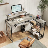 IAISRO L Shaped Gaming Desk with Power Outlets & RGB Lights, 46'' L- Shaped Desk Computer Corner Desk with Monitor Stand & Storage Shelf & Hook, Home Office Desk Writing Desk, Grey