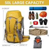 MIVENTO 50L Hiking Backpack - Water-Resistant Nylon Bag with Flap Top, Camping Travel Backpack for Men Women (Yellow)