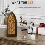 Wnsamodyy Solid Wood Fantasy Book Nook Shelf Insert - Handcrafted Bookends with Remote Control & Timer, Magical Moroccan Bookshelf Decor Night Light, Unique Gifts for Book Lovers Readers