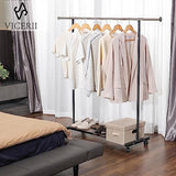 VICERII Clothes Rack, 130LB Capacity Heavy Duty Clothing Rack with Wheels and Bottom Shelf, 52.17 Inch Rolling Racks for Hanging Clothes, Black
