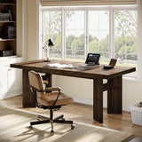 63-Inch Executive Desk, Solid Wood Home Office Computer Desk with Heavy Duty Legs, Rustic Brown