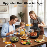 AIRMSEN Potable Glass Air Fryer Non-Toxic, 4.8QT & 1.3QT, 4 Presets & Manual Control, 140–450℉ Precise Heat, 95% Less Oil, Auto-Pause & Resume, Microwave & Dishwasher Safe