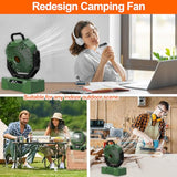 Portable Camping Fan Battery Operated Powered Fan with Remote Control & LED Lantern,20000mAh Battery Rechargeable,LED Digital Display,Oscillate,Timer,Rotation Hanging Hook for Tents Travel - Green