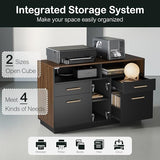4 Drawer File Cabinet, Wood Filing Cabinet for Home Office with Lock, Power Strip, Storage Shelves