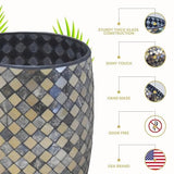 Escenzy Black and Gold Bathroom Trash Can Mosaic Glass 5L | Decorative Small Garbage Can | 7" x 10" | Luxury Waste Basket for Bathroom, Office, Bedroom & Kitchen | Shiny Decorative Bathroom Accessory