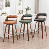WUPOTO Mid Century Bar Stools with Walnut Bentwood Frame, 29.5" Bar Height