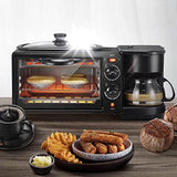 Electric Breakfast Station - 3-in-1 Non-Stick Grill/Griddle with Glass Lid, 2-Slice Toaster Oven & Coffee Maker, 30-Min Timer