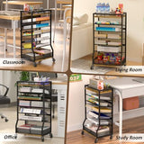 ThreeHio 7 Tier Rolling File Cart with Sliding Trays, Wood Metal File Organizer Beside Desk