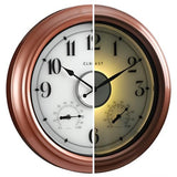 CLXEAST 18 Inch Illuminated Outdoor Indoor Clocks with Smart Sensor,Modern Farmhouse Lighted Wall Clock with Temperature and Humidity for Patio, Garden Decor,Copper/Rose Gold Finish