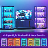 AODK 2-Pack Display Cabinet with Glass Doors, RGB Light Display Glass Case, 4-Tier Storage Cabinet Display Shelf for Showcase, Black Curio Cabinet for Collectibles