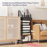 9-Tier Rolling File Cart - Paper Organizer with Drawer and Trays, Wood Desk Office Organizer